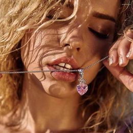 Pendant Necklaces Summer Beach Metal Chain Colourful Heart Zircon Choker Necklace Jewellery For Women Luxury Crystal Clavicle Collar