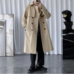 Men's Trench Coats Fashion Solid Button Long Windbreaker Jackets Men Top Loose Causal Ruffian Handsome Casual Overcoat Male Clothes