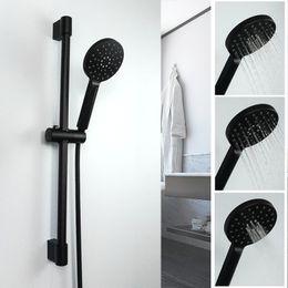 Wall Mounted Matt Black Coating Shower Set with ABS Hand Shower Head Stainless Steel Hose Adjustable Shower Holder Sliding Bar