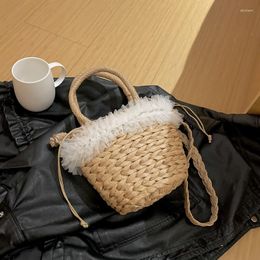 Evening Bags 2023 Summer Beach Straw Handbag Weave Mini Bucket Bag Female Bohemian Shoulder For Women Lady Travel Shopping Crossbody