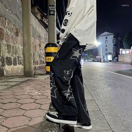 Men's Jeans Wide Leg Star American High Street Print Straight Pantalones Homme Men Pants Streetwear Casual Ankle Length Cargo