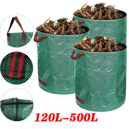 Trash Bags 120L-500L Garden Garbage Storage Bag Large Capacity Can Reusable Leaf Sack Trash Foldable Waste Bins Collection Container bins 230810