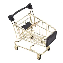 Storage Bottles Cart Basket Makeup Trolley Golden Mini Shopping Carts Toy Accessories Model Iron Decor Baby Desktop Po Props