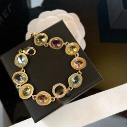 Womens brand luxury letters designer charm bracelets jewelry with colorful stone crystal CZ zircon diamond elegant OL girls bracelet bangle birthday gift