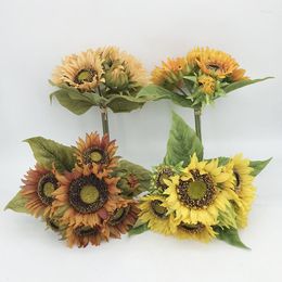 Decorative Flowers Artificial Plants Elegant Yellow Sunflower Bouquet Home Garden Decorate