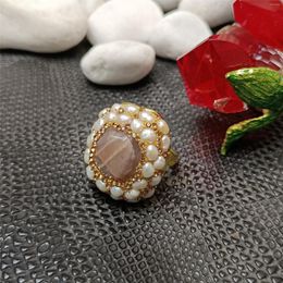 Cluster Rings Natural Sun Stone Pearl Rhinestone Electroplating Ring Girls Spring And Summer Models Cute Simple Delicate Jewelry