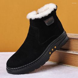 Boots Men Warm Fur Snow Suede Leather Furry Ankle Male Plush Shoes Outdoor Winter Home