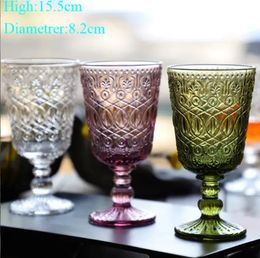 Wholesale 270ml European Style Embossed Stained Glass Wine Lamp Thick Goblets 7 Colours Wedding Decoration Gifts G0811