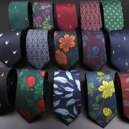 Neck Ties Novelty Men's Tie Floral Feather Elk Geometric Patten Red Blue Neckties Leisure Business Daily Wear Cravat Wedding Party Gift 230811