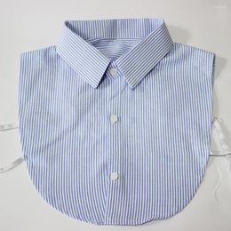 Bow Ties Women Striped Cotton Fake Collar Blouse Vintage Detachable Shirt Mens False Lapel Half Top Decor