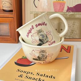 Mugs Cartoon Hand-painted Tableware Set Cute Kitty Home Rice Bowl High Value Girl Heart Small Breakfast Milk Cup