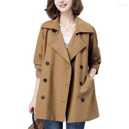 Women's Trench Coats Spring Autumn Mid-Long Windbreaker Jacket Women 2023 Loose Suit Collar Coat Pure Colour Double Buckle Outerwear Female