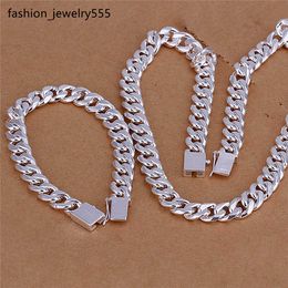 Bracelet Necklace S101 Fashion Jewellery Set 925 Sterling silver plated 10MM side chain necklace bracelet for men free shipping Top quality