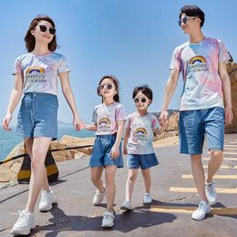 Family Matching Outfits Summer Beach Family Matching Outfits Mom Daughter Dad Son Cotton White T-shirt Shorts Couple Lovers Clothes Holiday