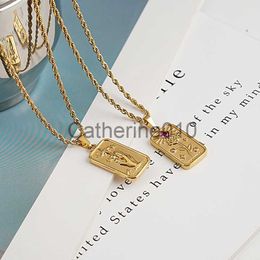 Pendant Necklaces Geometric Necklace Women's Premium 18k Gold Zircon Square Plate Pendant Sweater Chain Fashion Personalized Unique Collar Chain J230811