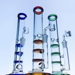 Triple Beecomb Perc Hookahs Colourful bongs Heady Glass Bongs Straight Type Style Bong Water Pipe Percolators Bong With 14mm Female Joint 4mm Thick Bowl Banger