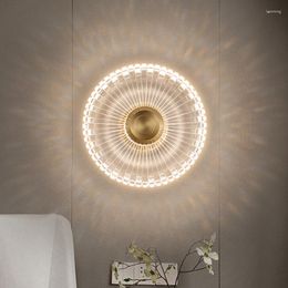 Wall Lamp Modern Round Light Indoor LED Creative Copper Acrylic Sconce Aisle Stair Decor For Parlor Dining Bedroom