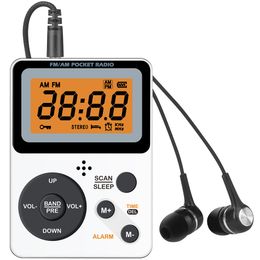 MINI FM AM Radio Radio Pocket Radio Headset Radio Display LCD Display Packlight 76-108MHz لبطاريات AAA QL-06