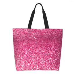 Shopping Bags Silver Pink Glitter Sparkle Diamond Grocery Tote Bling Crystal Canvas Shopper Shoulder Bag Big Capacity Handbags