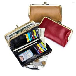 Wallets Japanese Woman Clutch Bag Genuine Leather Multifunctional Long Handheld Wallet Women's Change Pocket Opening Gold