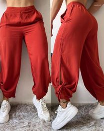 Women's Pants Zevity Summer 2023 Solid Tie Detail Capri Trousers Kink Hollow Out Daily Casual High Waist Y2K