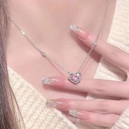 Chains Fashion Tassel Pink Crystal Love Heart Charm Pendant Choker Necklace For Girl Women Statement Y2K Wedding Jewelry E938