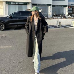 Women's Trench Coats Long Suit Jacket Casual Black Loose Coat Female Outwear 2023 Spring