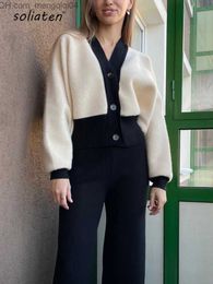 Women's Sweaters Fall Winter 2-Piece Women's Mink Cashmere Cardigan Track Coat Fashion Knitted Wide Leg Pants Set Women's Sweater Set C-199 Z230811