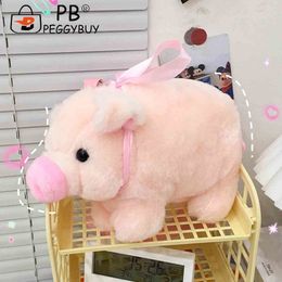 Evening Bags Kawaii Messenger Bags Cute Pink Pig Soft Plush Hand Crossbody Bag Animal Lovely Ribbons Zipper Satchel Pouch for Student Kids 230811