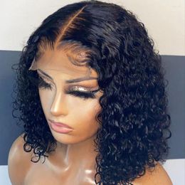 4x4 Lace Front Wigs Water Wave Closure Bob Wavy Curly Human Hair Wig For Women Peruvian Remy