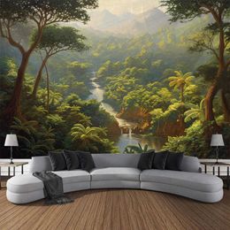 Tapestries Customizable Landscape Oil Painting Printing Tapestry Home Wall Decoration Fantasy Forest Wall Hanging Interior Art