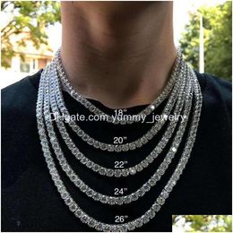 Tennis Graduated Hip Hop Bling Jewelry Mens Necklace Sier Gold Diamond Necklaces M 4Mm 5Mm Iced Out Tennis Chain Drop Delivery Penda Dhl0T