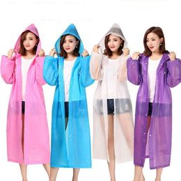 Reusable EVA Hooded Rain Coat Unisex Waterproof Poncho Long Windproof Poncho Outdoor Hiking Camping Transparent Raincoats Fashion Portable Rainwear SN4433