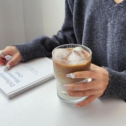 Cups Saucers Striped Coffee Simple Glass Cup Anti Slip Elegant Transparent Bubble Tea Juice Milk Mocha Breakfast Mug