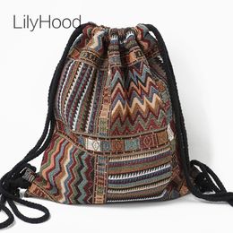 School Bags 2023 Women Fabric Backpack Female Gypsy Bohemian Boho Chic Aztec Ibiza Tribal Ethnic Cottage Soft Brown Drawstring Rucksack 230810