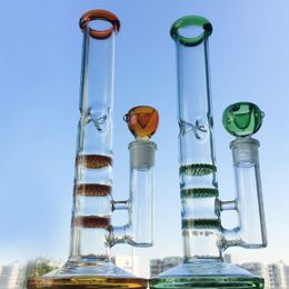 Hookahs Triple Beecomb Perc Colourful bongs Heady Glass Bongs Straight Type Style Bong Water Pipe Percolators Bong With 14mm Female Joint 4mm Thickness Bowl Banger
