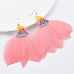 Dangle Earrings Boho Parrot Birds Drip Oil Drop For Women Pink Red Brown Blue Feather Earring Party Holiday Jewelry Pendientes