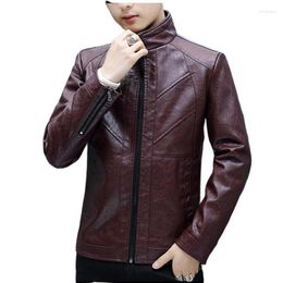 Men's Fur Men Leather Jacket Autumn Fashion Faux Slim Fit Coat Stand Collar PU Coats Multi-Color Asia Size M-4XL