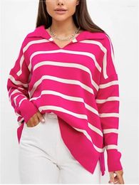 Women's Sweaters Tossy V-Neck Knit Casual Pullover For Women Striped Slim Long Sleeve Contrast Loose Sweater High Street Knitwear Top