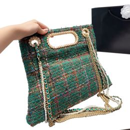 Women Designers Classic Tweed Preal Shoulder Bags Handbags 7a Quality Quilted Fashion Pearl Crossbody Chain Bag Genuine Leather Lining Totes Luxury Designer