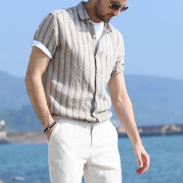 Men's Casual Shirts 2023 Retro Short-Sleeved Linen Shirt Summer Trend Tops Pocket Plus Size Mens Blouse Streetwear