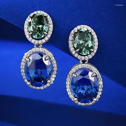Hoop Earrings 2023 S925 Silver 8 10 Oval Tanzanite Green Diamond Simple And Grand Factory Direct Sales