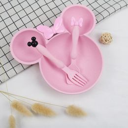 Dinnerware Sets 3pcs Wheat Straw Baby Cartoon Tableware Set Children's Dishes Kids Dinner Platos Feeding Plate Training Bowl Spoon Fork