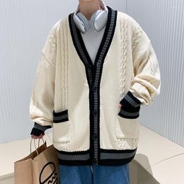 Men's Sweaters Winter Autumn Design V-neck Sweater Cardigan Korea Coats Men Loose Casual Simple Solid Color Japanese X09