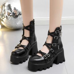 2023 Summer New Fashion Cross Belt Buckle Punk Style Dark Spicy Girl Sweet Cool Hollow Out Thick Sole Cool Boots 230811