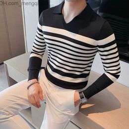 Men's Sweaters Fashion Stripe V-Neck Men's Sweater Autumn and Winter Men's Knitting Brushed Slim Fit Casual Business Knitting Top Men's Clothing Z230811