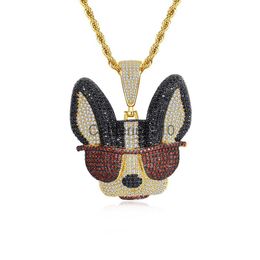 Pendant Necklaces Hot selling hip-hop Jewellery Chihuahua dog sunglasses pendant creative trendy brand cool full zirconium necklace J230811