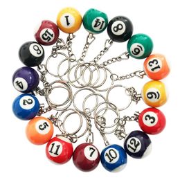 Keychains Lanyards Colourful Billiard Ball Keychain Set 16 Pcs Mini Magic Key Chain Balls Eightball Billar Billiards Chains Accessories 230810