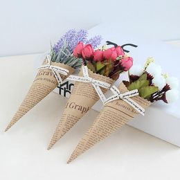 Decorative Flowers Mini Spaper Packaging Artificial Retro Art Handmade Fake Home Decor Wedding Party Decoration