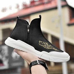 Boots Men Casual Mens Black Shoes Genuine Leather Sneakers High Quality Side Zip Comfortable Slip On Footwear Man Luxury Ankle